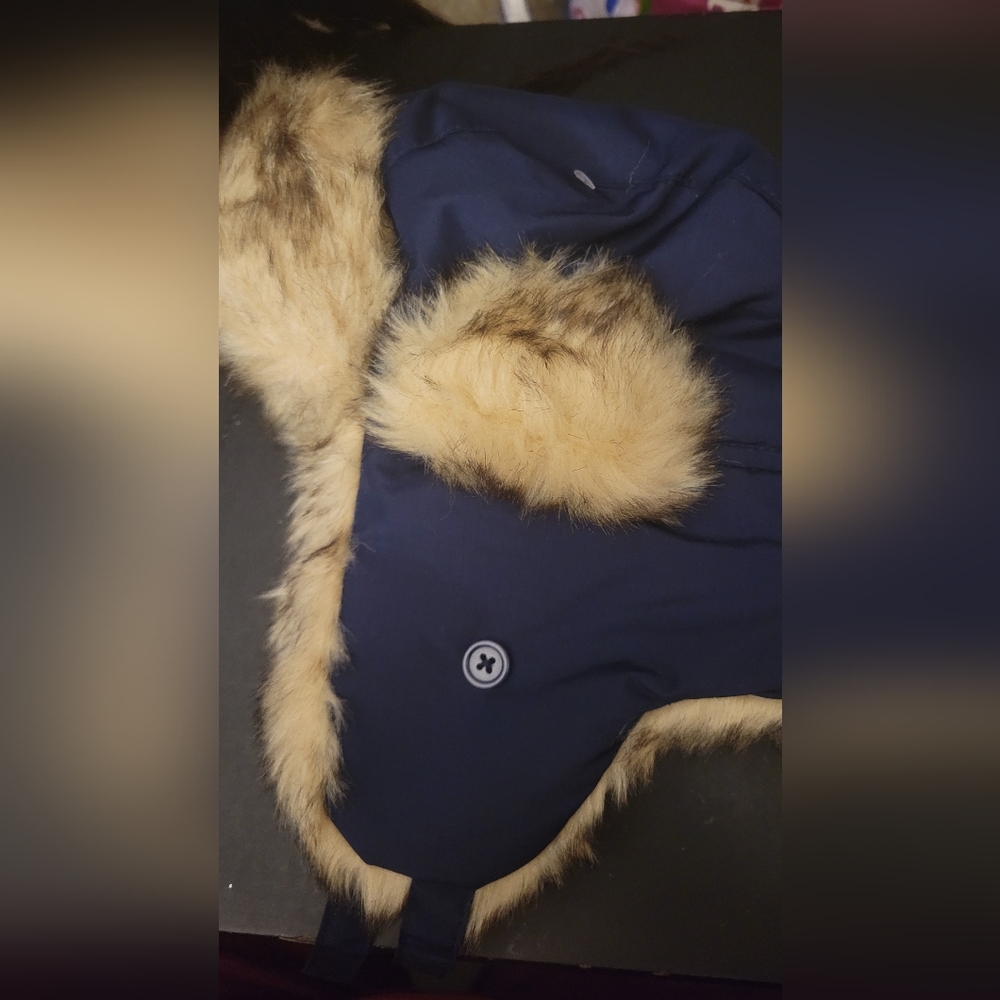 Children's Place Blue and Black Hat with Faux Fur Trim